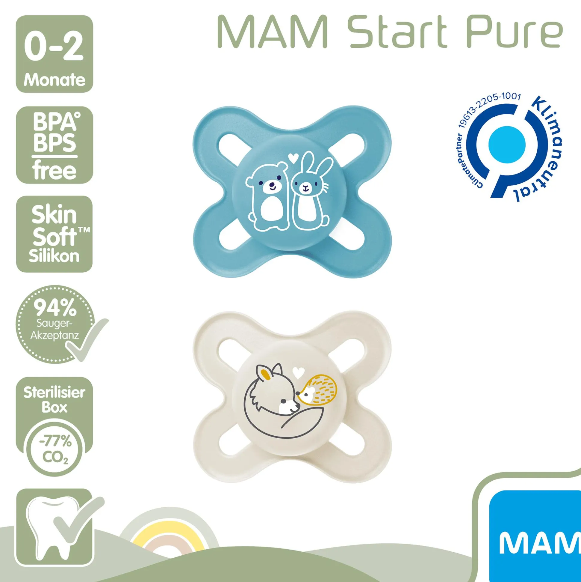 Beruhigungssauger Original Start Silikon 0-2 Monate 2 Stück Bär/Wolf