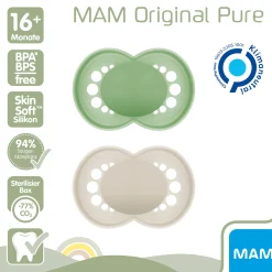 Beruhigungssauger Original matt plain Silikon ab 16 Monate 2 Stück grün/beige