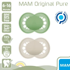 Beruhigungssauger Original matt plain Silikon 6-16 Monate grün/beige