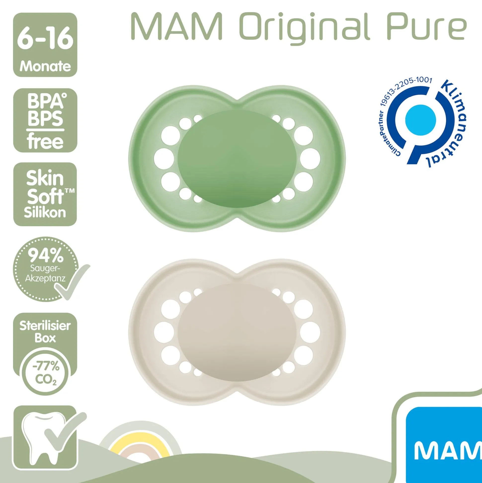 Beruhigungssauger Original matt plain Silikon 6-16 Monate grün/beige