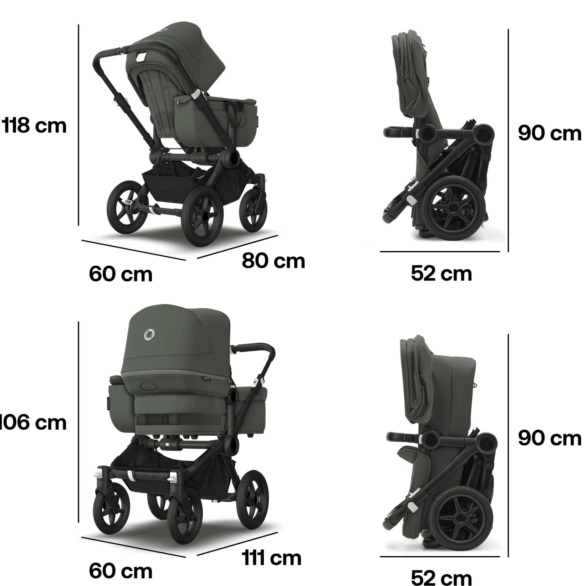 Donkey 5 Mono-Kinderwagen, erweiterbar, Forest Green