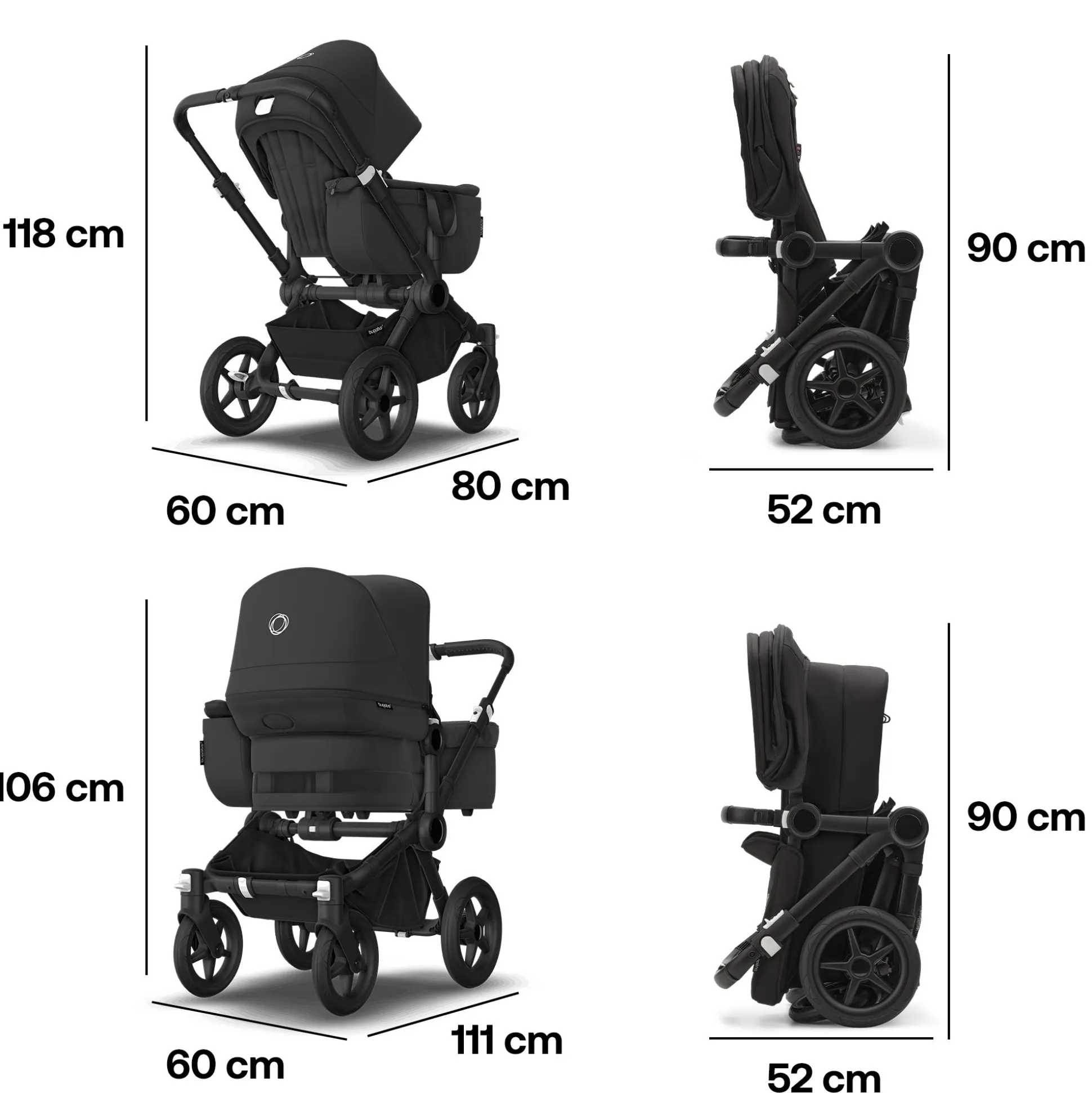 Donkey 5 Mono-Kinderwagen, erweiterbar, Midnight Black