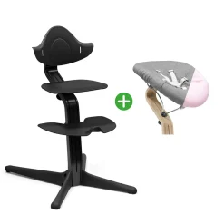 Set Nomi® Hochstuhl Buche Black mit Newborn Set Black Grey/Pink