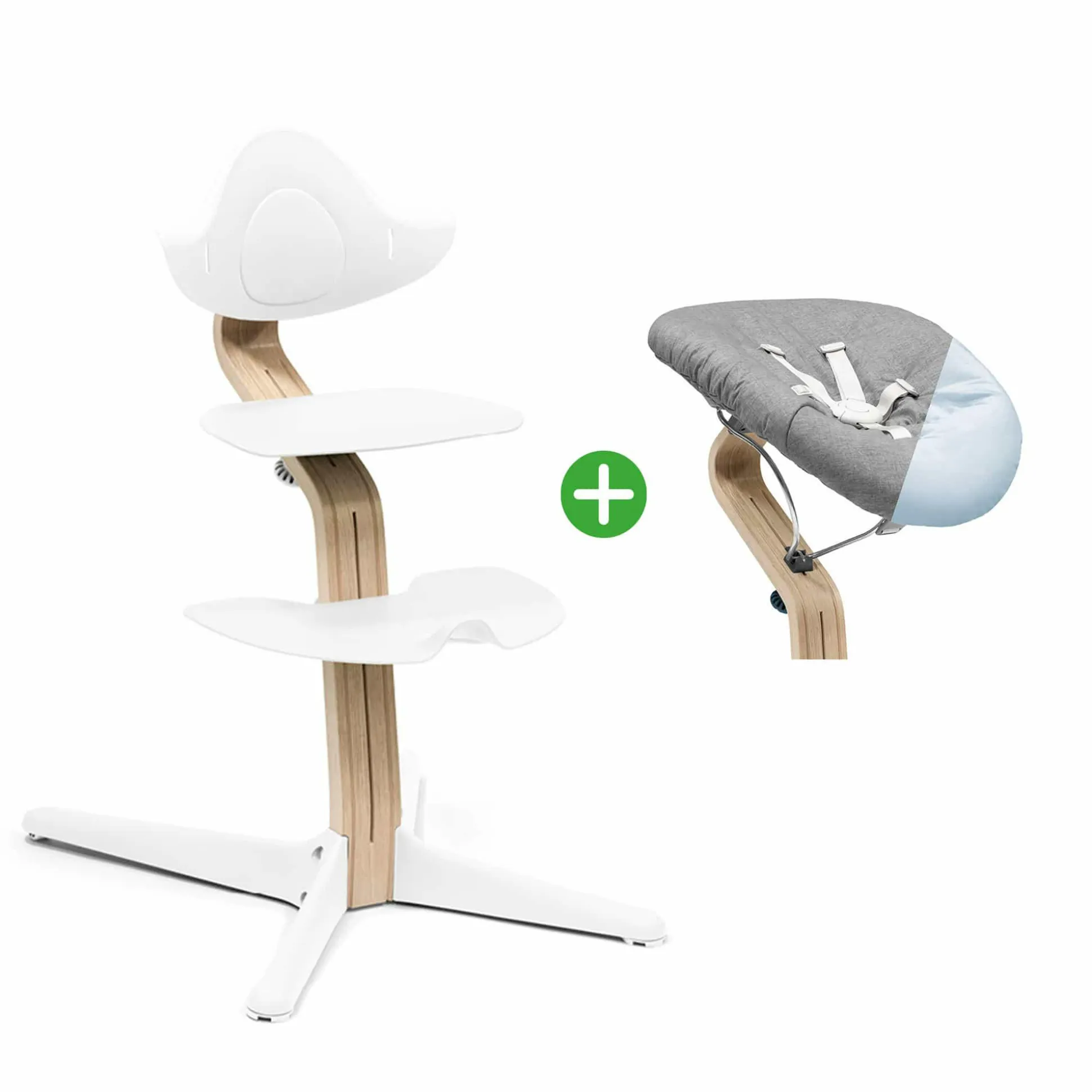 Set Nomi® Hochstuhl Buche White mit Newborn Set White Grey/Blue