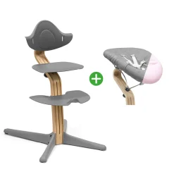 Set Nomi® Hochstuhl Oak Grey mit Newborn Set Grey Grey/Pink