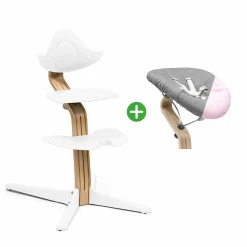 Set Nomi® Hochstuhl Oak White mit Newborn Set White Grey/Pink