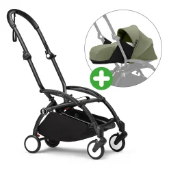 Set YOYO³ Gestell Black mit 0+ Neugeborenen-Set Olive