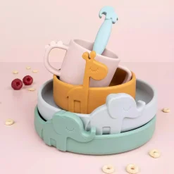 Silikon-Schüssel Peekaboo Raffi Senfgelb