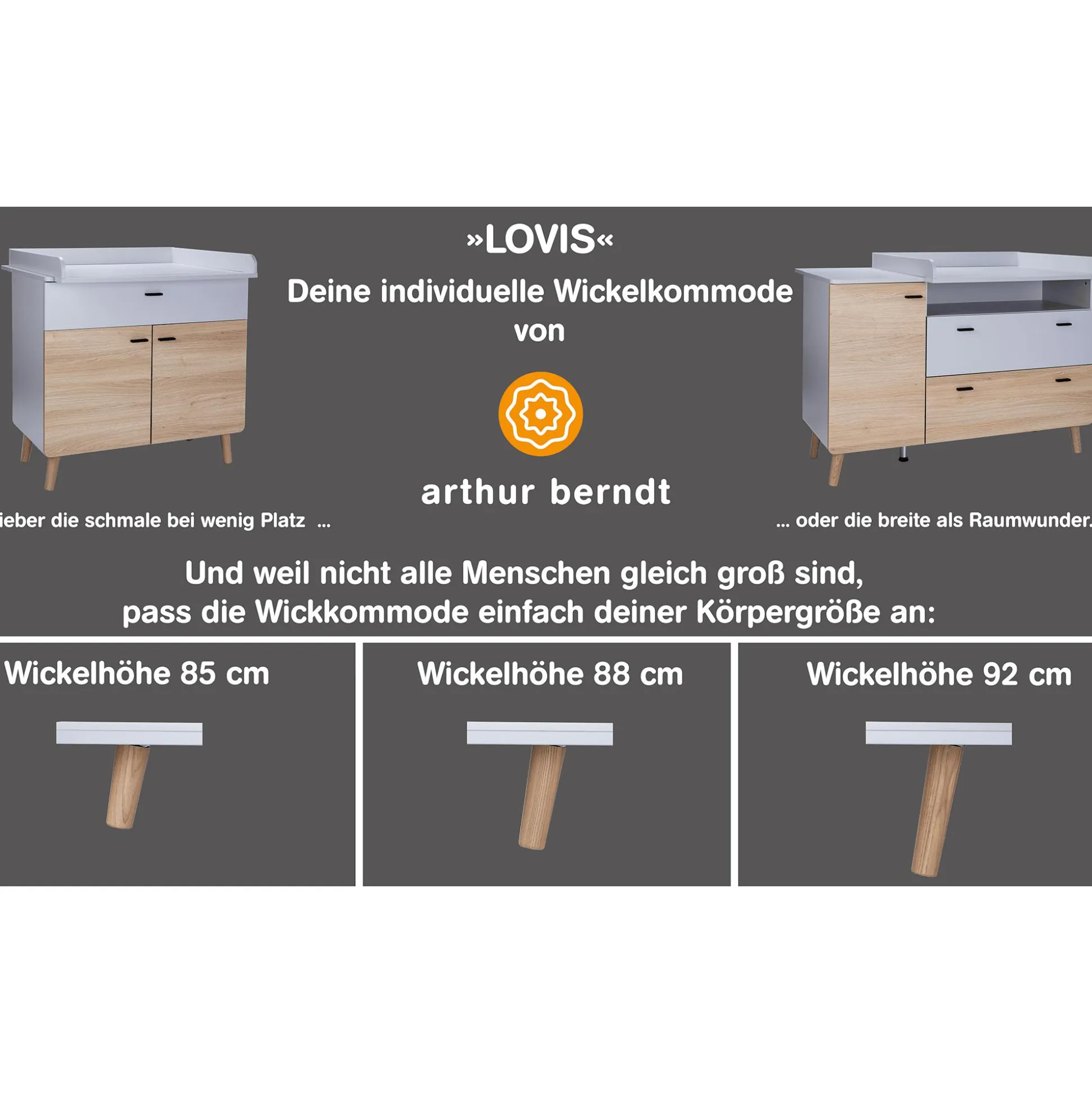 3-teiliges Babyzimmer Lovis mit Kommodenfüßen 85 cm für die Wickelkommode