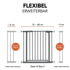 Tür- & Treppenschutzgitter Open N Stop 2 Dark Grey 75-80 cm